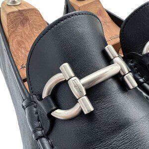 $995 Salvatore Ferragamo Mens CANCUN Black Shoes Gancini Silver Bit Loafers 10